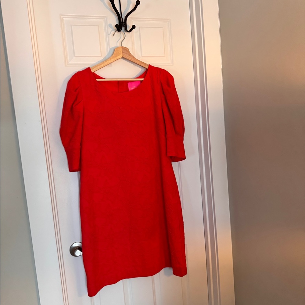 NWT Lilly Pulitzer Knowles Elbow Sleeve dress Ruby Res Knit Pucker Jacquard XL